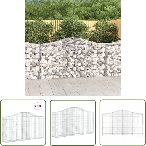 The Living Store Gabionen mit Hochbogen 10Stk. 200x30x100/120cm Verzinktes Eisen - Gabionen - Gartenzaun - Gartendekoration - Gartenzubehör - Stauraum (1/5)