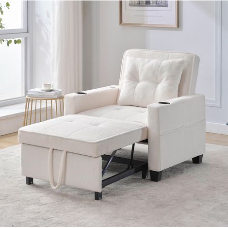 Sofá cama 1 plaza con portavasos, puerto USB y respaldo ajustable blanco HAVRYA (1/5)