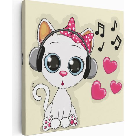 Tableau toile Enfants Carré - Chat musical - 20x20 cm (1/2)