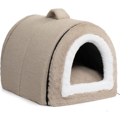 Cat Bed for Dogs, Foldable 2 in 1 Pet Kennel, Soft and Warm Plush Kennel for Indoor Outdoors, Light Brown (1/5)