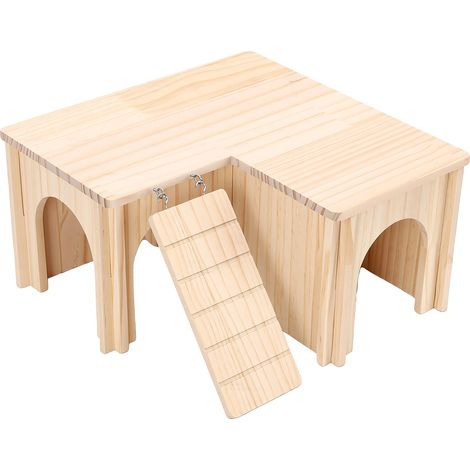 Cabane en bois pour hamster avec plateforme échelle multi chambres petit animal pour gerbilles (1/5)