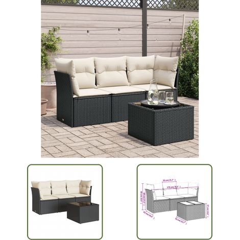 The Living Store Salon de jardin 4 pcs avec coussins noir résine tressée - Ensemble Salon De Jardin - Mobilier De Jardin - Salon De Jardin Design - Meubles De Jardin Résistants - Set Salon De Jardin (1/3)