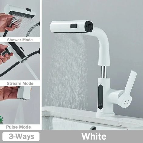 Robinet de lavabo (blanc) avec affichage numérique de la température et mitigeur eau chaude/eau froide (1/5)