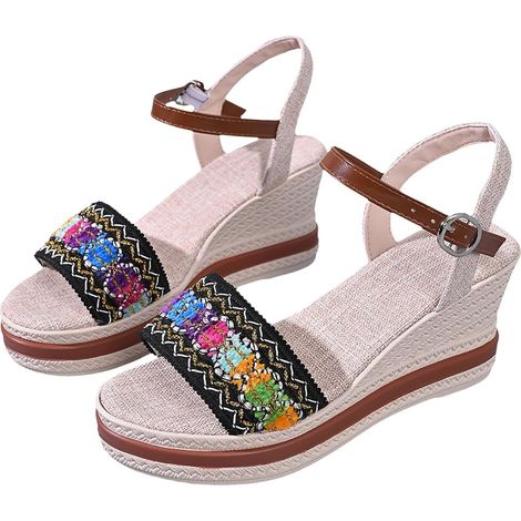 Sandalias de playa informales de mujer con puntera abierta - Estilo veraniego - Sandalias versátiles - Talla 11 - Ancho, Negro, EU 40 (1/5)