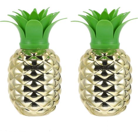 Lot de 2 gobelets en plastique en forme d'ananas avec pailles, décoration intérieure, cadeaux pour une fête hawaïenne-17.5X9X9CM-Golden (1/3)