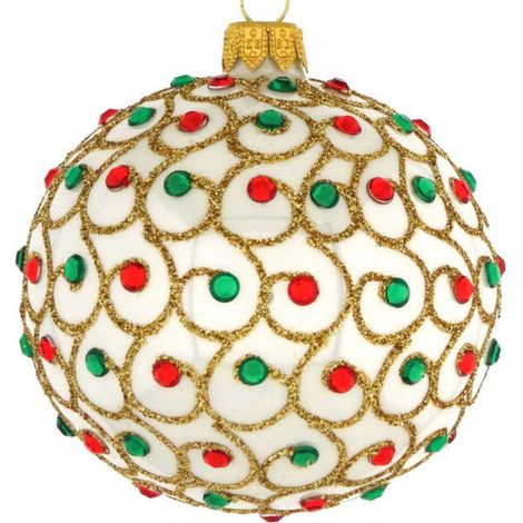 Pallina per albero di Natale in vetro bianca con brillantini colorati da 10 cm (1/4)