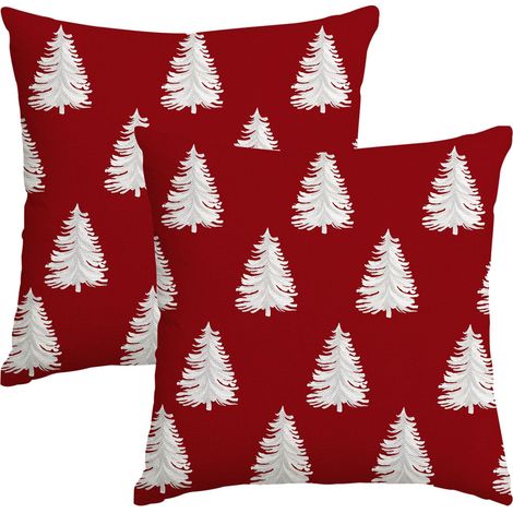 Housses de Coussin de Noël 50x50 cm Ensemble de 2 Housses de Coussin Décoratives Sapin de Noël Rouge pour Décoration de Fête Hiver Canapé Salon (1/5)