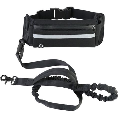 Laisse de chien mains libres avec poche à fermeture éclair, ceinture réfléchissante pour course à pied, sac de taille pour jogging extérieur, marche et course nocturne (1/5)