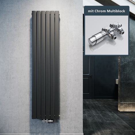 SONNI Paneelheizkörper Vertikal Flachheizkörper Anthrazit Doppellagig 1800x462mm Heizung Heizkörper mit Chrom Multiblock Hahnblock Heizkörper Thermostat (1/5)
