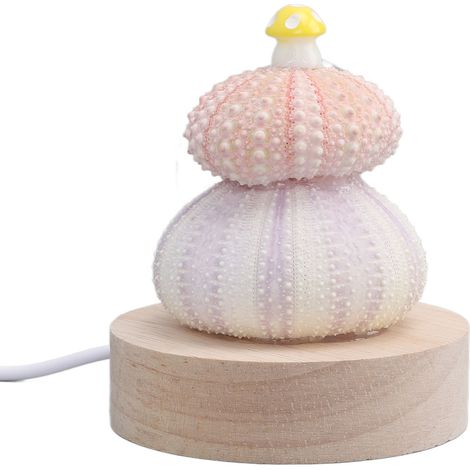 Veilleuse LED blanc chaud, prise USB, corps en coquillage naturel, décoration champignon mignonne, lampe de chevet (1/5)