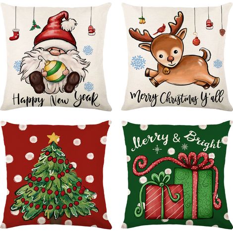 Housses de coussin de Noël, lot de 4 housses décoratives de fêtes et d'hiver pour canapé, accessoires de décoration de Noël (1/5)
