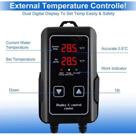 Thermoplongeur - 500 W - Verre Quartz - Contrôle Numérique LED 18-35 °C - Pour Aquarium Eau Douce et Salée - 1 Unité (1/5)