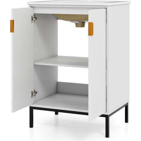 COSTWAY Freestanding Bathroom Vanity Cabinet 600mm Bathroom Vanity w/Sink-White (1/5)