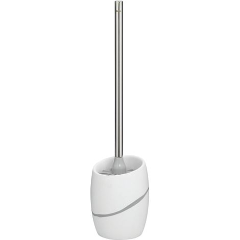 Brosse à WC avec réservoir 45 cm Talus, Brosse à WC avec tête de Brosse Interchangeable, Aspect Pierre Naturelle, Ensemble Brosse WC, Manche INOX, Blanc (1/5)