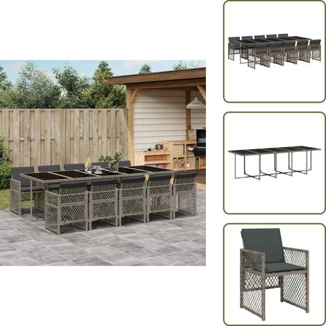 Mesa de jardín - vidaXL Set de comedor de jardín 11 pzas y cojines ratán sintético gris - Ratán sintético