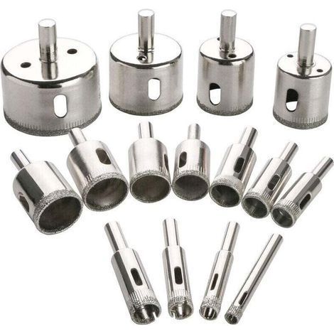 15 Piece Diamond Hole Saw Set for Glass, Bottles, Marble, Granite and Tiles (6-50mm) (1/4)