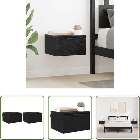Rangement nuit -  Cabinet de chevet avec tiroir 2 pcs Chêne noir 34 x 30 x 20 cm (1/5)