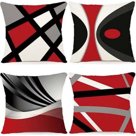 Lot de 4 Housses de Coussins 50x50 Motif Géométrique Housses de Coussin Décoratives en Coton Lin Taie 50 x 50 cm (Lot de 4) A017 (1/5)