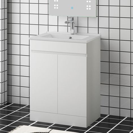 Acezanble Bathroom Vanity Unit & Basin Sink 600mm Floor Standing Door White (1/4)