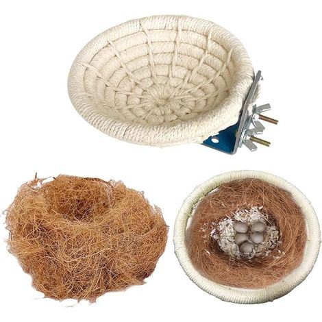Nid de Cage à Oiseaux,Main Tissé Nid,Nid d'Oiseau en Corde de Coton,Équipé de Soie de Coco pour Oiseaux, nid de Perroquet en Paille Respirante en été, nid de Reproduction d'oiseaux (1/5)