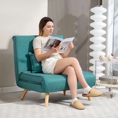 Fauteuil convertible 1 place canapé-lit clic-clac 3 en 1 avec dossier réglable en 5 positions, vert, oreiller inclus