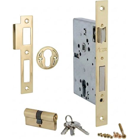 Cerradura embutir 70/40 canto cuadrado dorado brillo