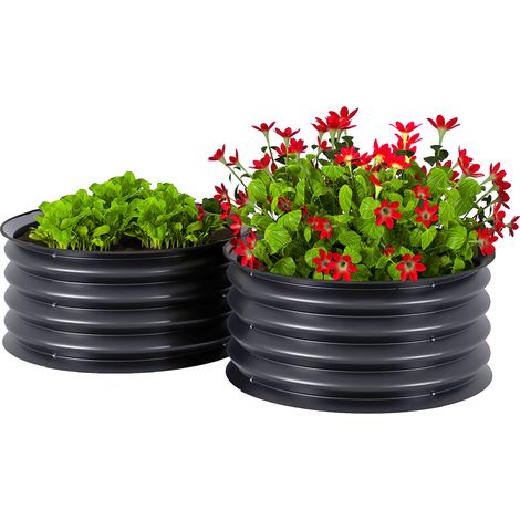 Pair of Raised Garden Beds, Metal Planters, 60 x 60 x 30 cm, Dark Grey (1/5)