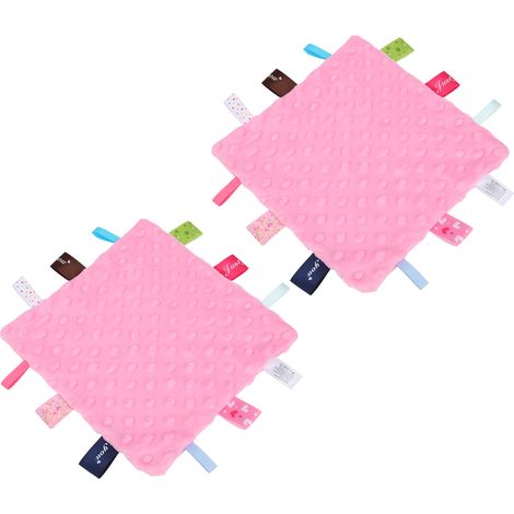 Lot de 2 couvertures de sécurité pour bébé, douces et apaisantes, en peluche rose. (1/5)