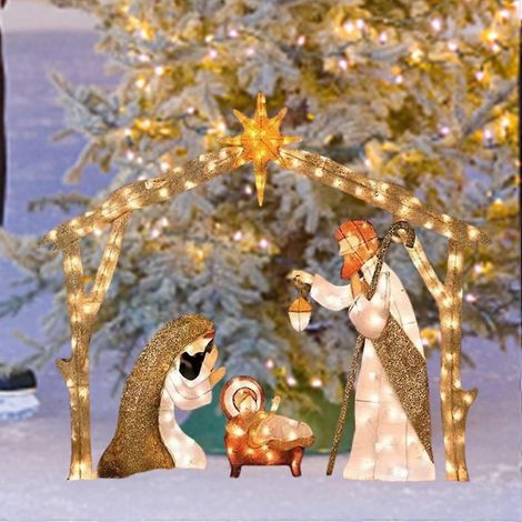 Crèche de jardin lumineuse avec piquets, décorations de Noël extérieures, Sainte Famille, 25 x 20 cm (1/5)