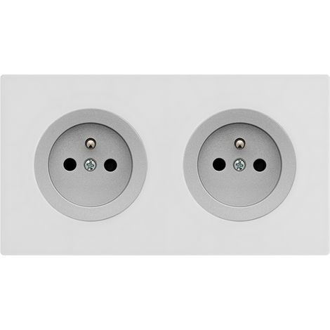 FONTINI 2 prises 2P+T ALU glossy DOM + plaque double blanc (1/5)