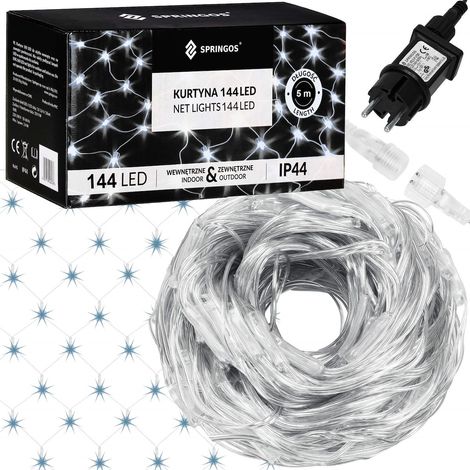 GRIGLIA 144LED LUCI DI NATALE TENDA LUMINOSA GRANDE 5x2m GIRLANDA BIANCA