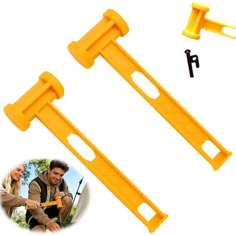 Lot de 2 marteaux de camping - Marteau léger pour tente - Marteau double face en plastique léger pour piquets de tente et camping - Portable - Jaune (1/5)