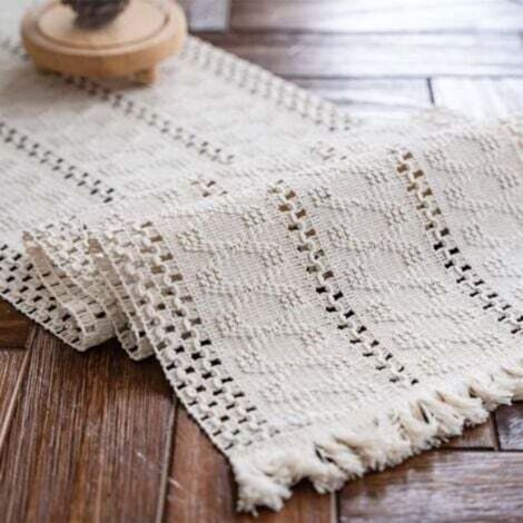 (30x180cm) Runner da tavola in macramè boho beige con nappe, runner da tavola in cotone tessuto a mano, runner da tavola rustico stile fattoria per tavolo