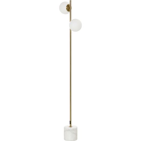 Lampadaire avec 2 abat-jour sphériques, lampe sur pied moderne pour ampoules E27, interrupteur au pied, hauteur 165 cm, doré (1/5)