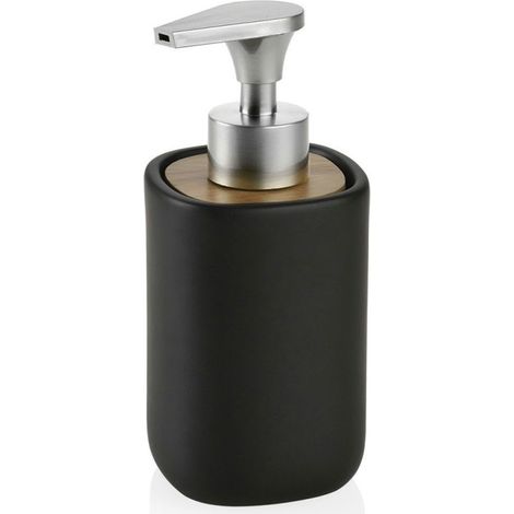 Distributeur de Savon en Céramique Noire et Acacia (1/3)