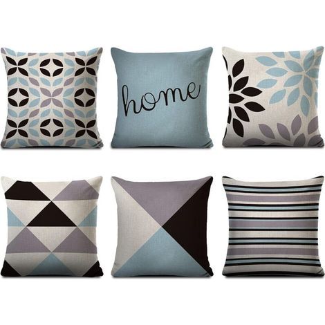 Set of 6 Decorative Cushion Covers in Natural Linen, 40 x 40 cm, Modern Geometric Pattern for Sofa, Office and Living Room (1/5)