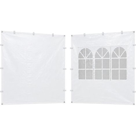 Relaxdays 2 paredes laterales para carpas de 3 x 3 m, 190 x 290 cm, 1 ventana PVC, 100 g PE, p, blanco (1/5)
