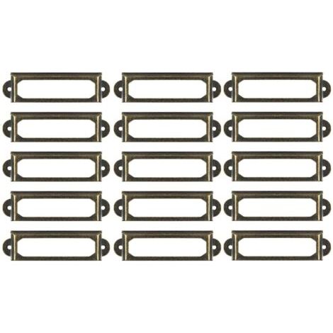 Sollbry Lot de 50 porte-étiquettes en métal pour meubles, tiroirs, armoires, étiquettes pour bureau, bibliothèque, bibliothèque, étagères Bronze (1/3)