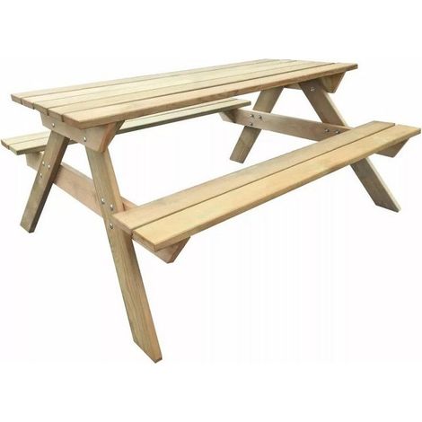 Table de jardin avec 2 bancs pin massif imprégné clair Liva (1/2)