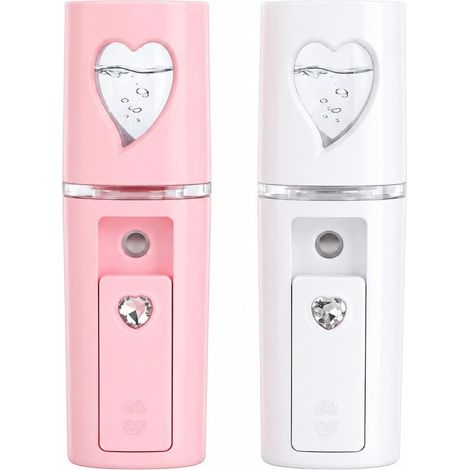 2 Brumisateurs Visage USB avec Miroir - Mini Format Blanc et Rose (1/5)