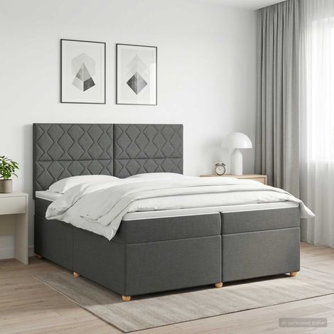 Lit boxspring avec matelas Gris foncé 200 x 200 cm Tissu (1/5)