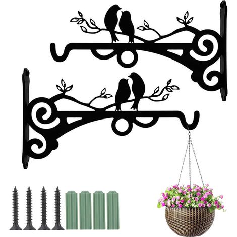 Juego de 2 colgadores para plantas, ganchos de pared de 20 cm, colgadores para plantas de exterior para colgar macetas, casas para pájaros, faroles, campanillas de viento y apliques de pared. (1/5)