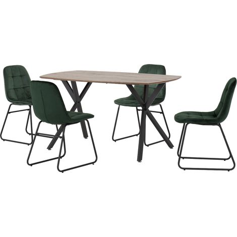 Athens Rectangular Dining Set with Lukas Chairs - Medium Oak Effect/Black/Emerald Green Velvet (1/5)