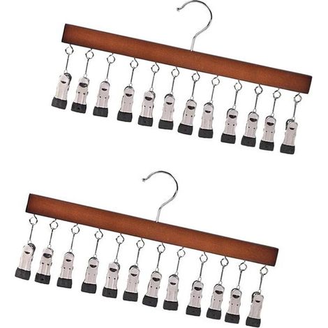 Porte-chapeaux et pince à chaussettes multifonctionnel en bois avec 12 pinces (1/5)