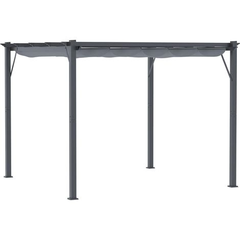 Pergola de jardin avec toit coulissant, en aluminium gris anthracite et gris foncé, 3 x 3 x 2,23 m