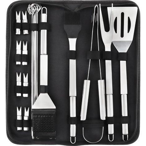 Set di 20 utensili per barbecue, set di accessori per griglia in acciaio inossidabile con custodia per affumicatori e campeggio (1/5)