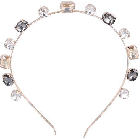 Bandeau en strass, souple, élégant, scintillant, raffiné, pratique, magnifique, accessoire de coiffure tendance, couleur champagne. (1/5)