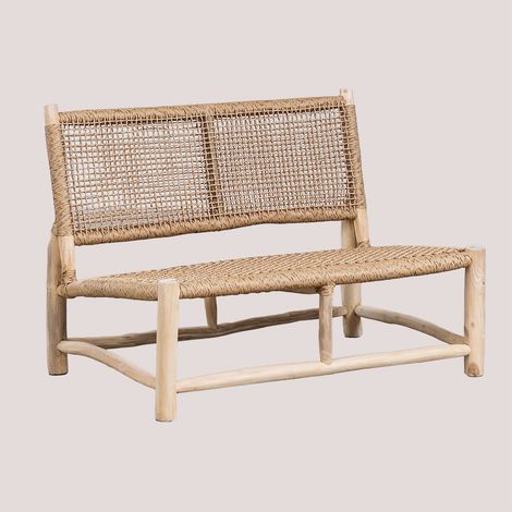 Sklum – Canapé de jardin 2 places en teck – Dimensions 85cm x 120cm x 84cm – Finition naturelle – Idéal pour espaces extérieurs