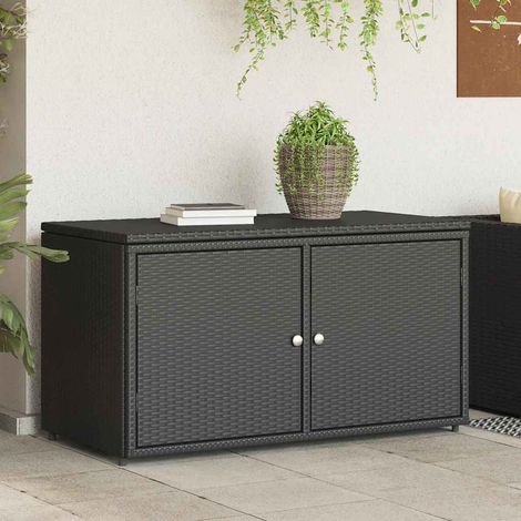 Gartenschrank Schwarz 110x55x60,5 cm Poly Rattan