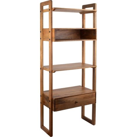 Regal aus Mangoholz natur mit Schublade 180 cm hoch